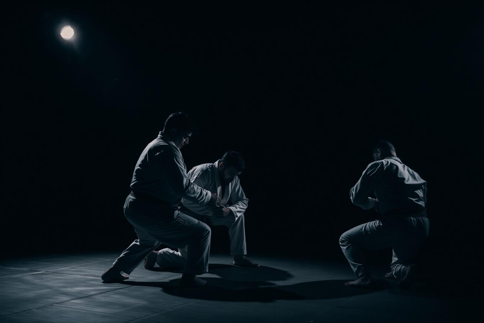 Atletas de jiu-jítsu treinando no tatame